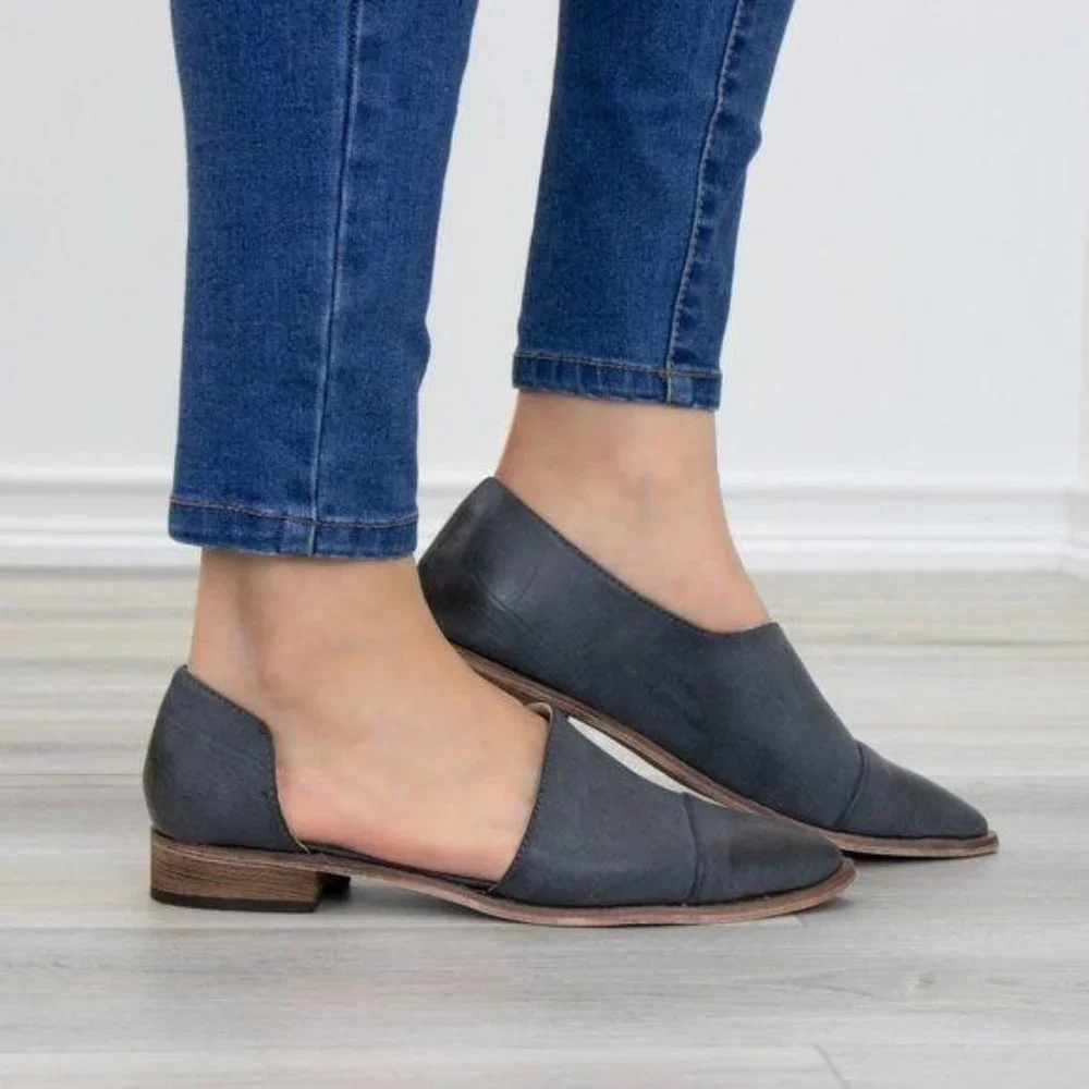 Charcoal Opened Side Pointy Slip On Flat Loafer - Picture 1 of 11
